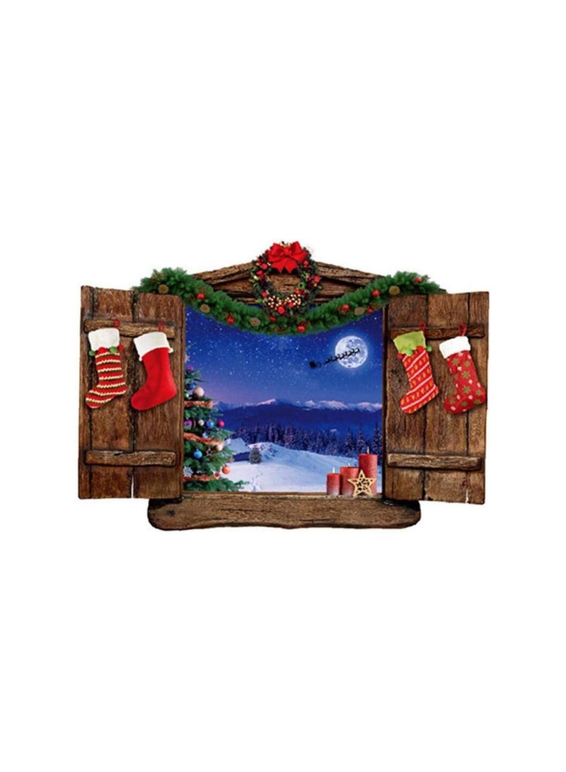 GGOOT Christmas Night Wall Sticker 3d Fake Window Stickers Moon Snow View Wall Art Mural Home Decoration Poster Wallpaper 70 * 50cm - Image 1