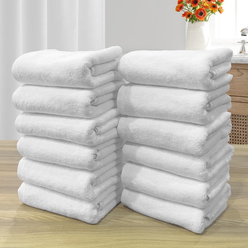 LABHAM - Hotel Premium 700GSM, Pure Cotton, Super Soft, Anti Microbial, Hand Towel (40cm x 60cm), Pack of 12 - White - Image 1