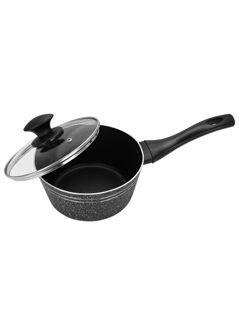 Auroware Non Stick 18 cm Saucepan Pan with Lid Black Pressed Aluminum Induction Bottom Strong and Durable Three layer coating Long lasting - Image 2