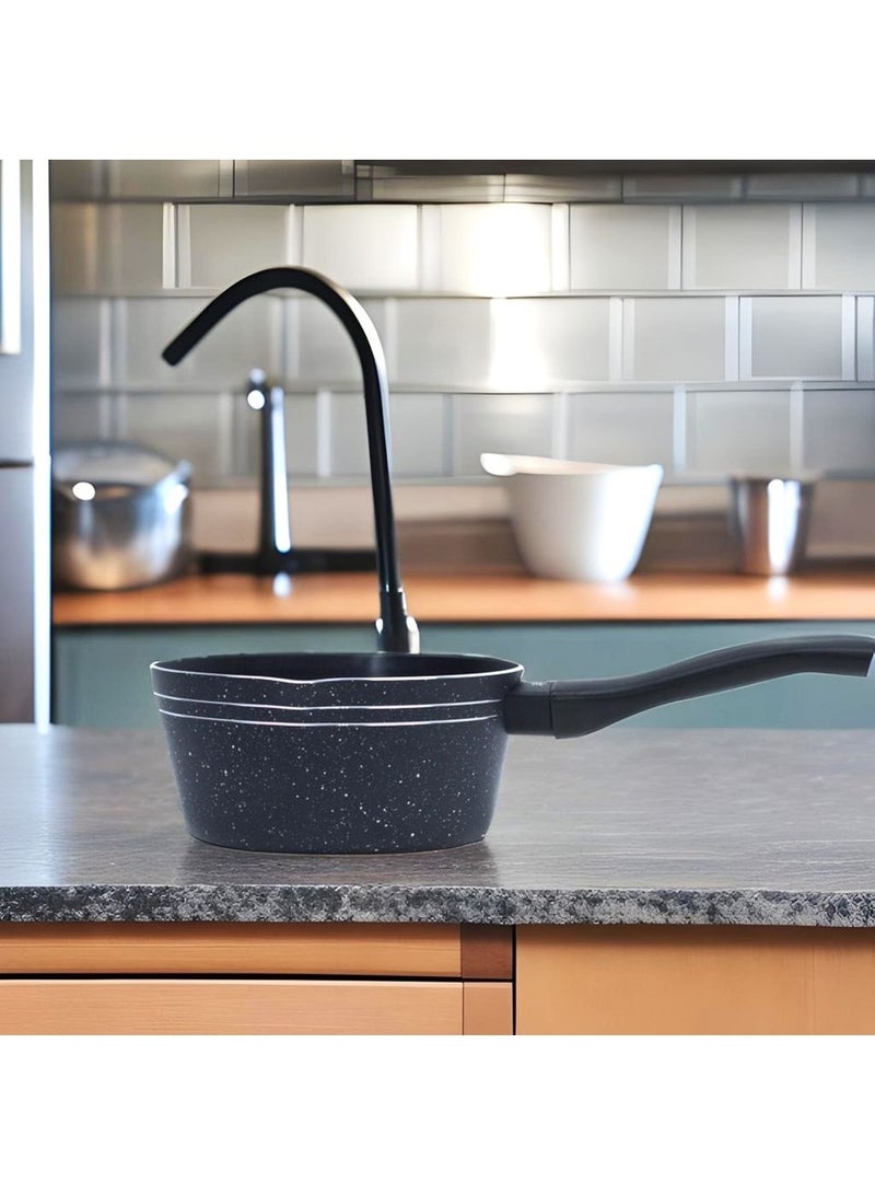 Auroware Non Stick 18 cm Saucepan Pan with Lid Black Pressed Aluminum Induction Bottom Strong and Durable Three layer coating Long lasting - Image 4