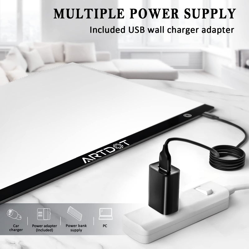 ARTDOT A2 LED Light Pad for Diamond Painting USB Powered Light Board Kit, Adjustable Brightness with 12 Angles Stand and Clips - Image 3