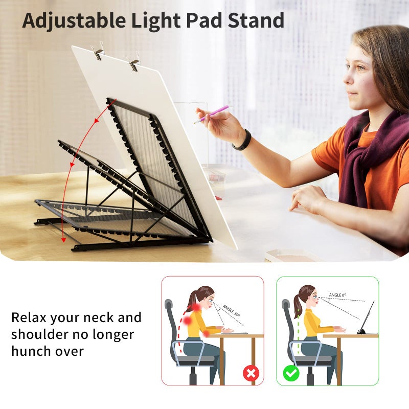 ARTDOT A2 LED Light Pad for Diamond Painting USB Powered Light Board Kit, Adjustable Brightness with 12 Angles Stand and Clips - Image 4
