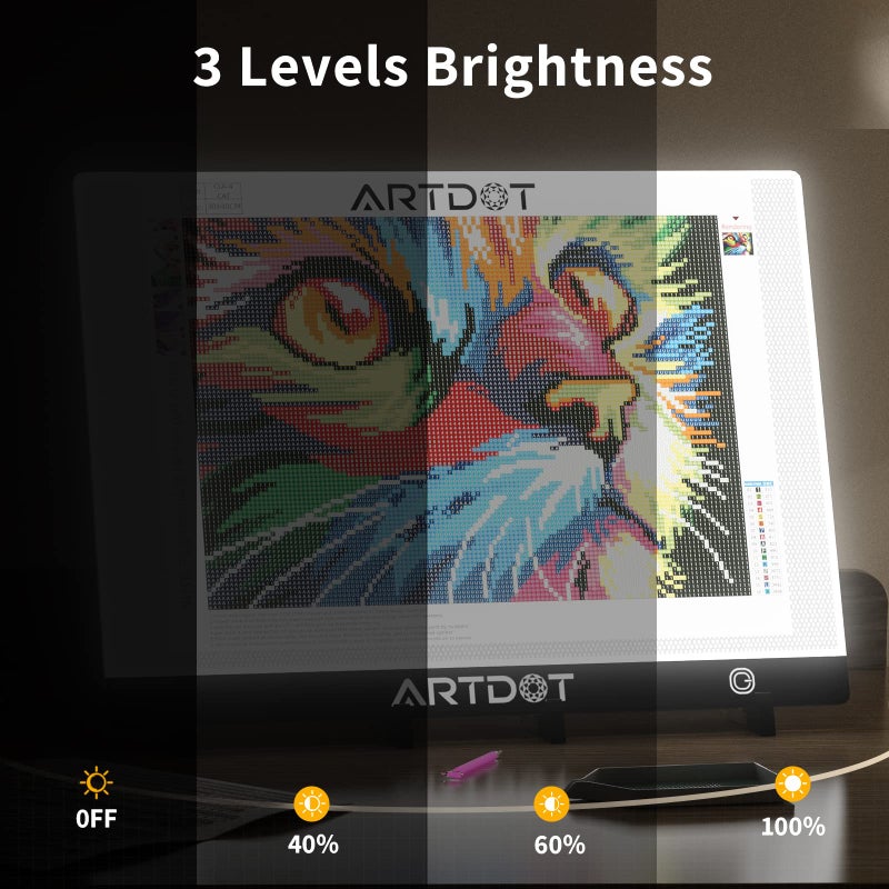 ARTDOT A2 LED Light Pad for Diamond Painting USB Powered Light Board Kit, Adjustable Brightness with 12 Angles Stand and Clips - Image 2