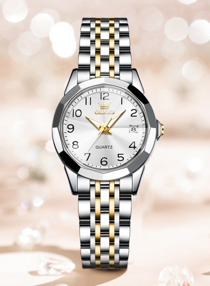 أوليفز ساعة كوارتز نسائية بمرآة ماسية الشكل، مينا بأرقام، مصنوعة من الفولاذ المقاوم للصدأ، مقاومة للماء، أنيقة وفاخرة، ساعة يد أصلية. - Image 4