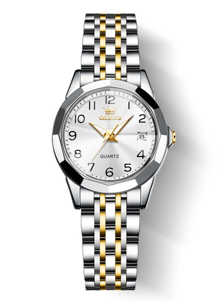 أوليفز ساعة كوارتز نسائية بمرآة ماسية الشكل، مينا بأرقام، مصنوعة من الفولاذ المقاوم للصدأ، مقاومة للماء، أنيقة وفاخرة، ساعة يد أصلية. - Image 3