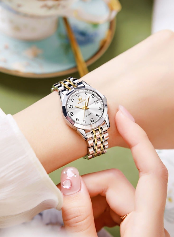 أوليفز ساعة كوارتز نسائية بمرآة ماسية الشكل، مينا بأرقام، مصنوعة من الفولاذ المقاوم للصدأ، مقاومة للماء، أنيقة وفاخرة، ساعة يد أصلية. - Image 5