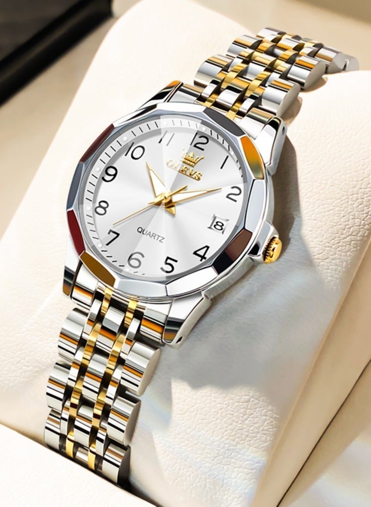 أوليفز ساعة كوارتز نسائية بمرآة ماسية الشكل، مينا بأرقام، مصنوعة من الفولاذ المقاوم للصدأ، مقاومة للماء، أنيقة وفاخرة، ساعة يد أصلية. - Image 2