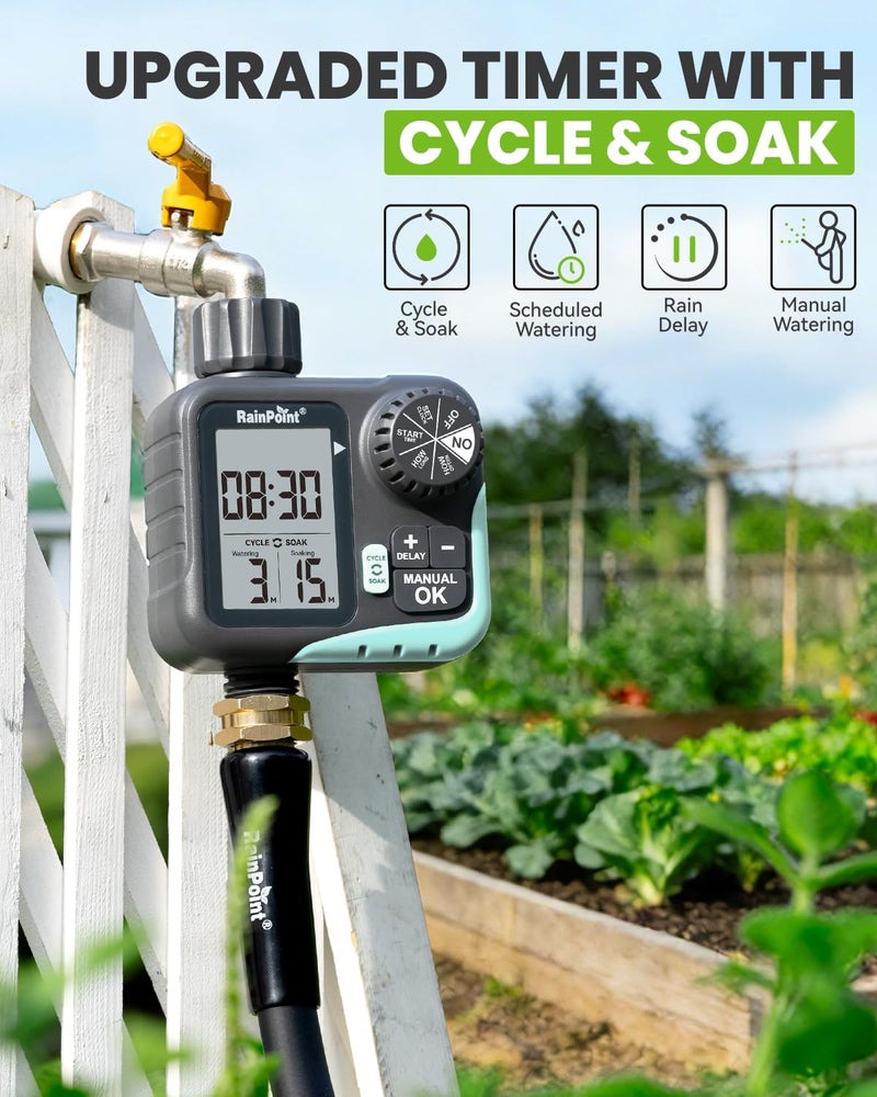 RAINPOINT Sprinkler Timer - Cycle & Soak Hose Timer for Garden Hose with Automatic Watering/Manual Watering/Rain Delay, Programmable for Irrigation System, Lawn, Yard, Outdoor - Image 2