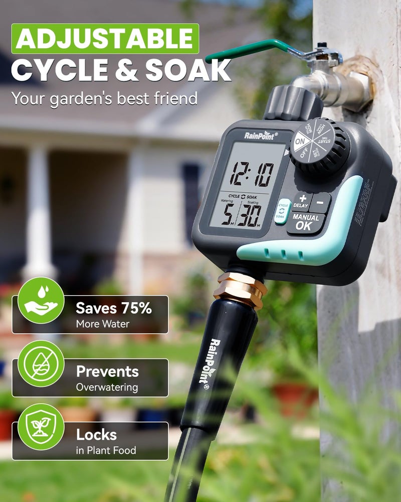 RAINPOINT Sprinkler Timer - Cycle & Soak Hose Timer for Garden Hose with Automatic Watering/Manual Watering/Rain Delay, Programmable for Irrigation System, Lawn, Yard, Outdoor - Image 3