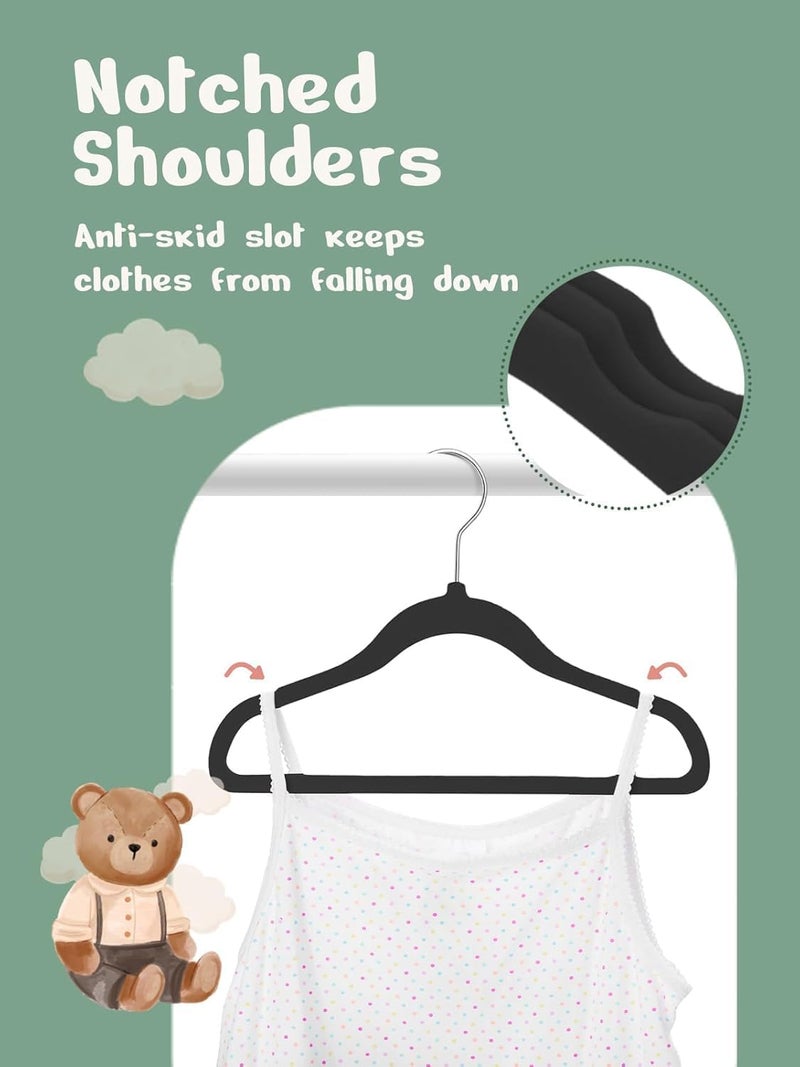HOUSE DAY 50 Pack Black Velvet Baby Hangers - Durable Non-Slip Hangers for Infant & Toddler Clothes - Image 3