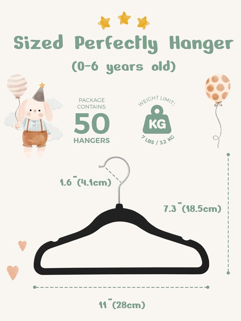 HOUSE DAY 50 Pack Black Velvet Baby Hangers - Durable Non-Slip Hangers for Infant & Toddler Clothes - Image 2