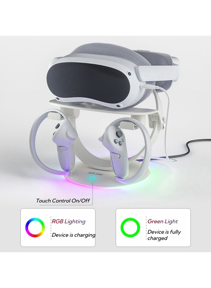 VR Headset Stand with RGB Lighting – Universal Charging Dock Compatible with Quest 3/2, PS5 VR2, Meta Pro, and PICO 4, Fast USB-C Charging, and Anti-Slip Stable Design - Image 1
