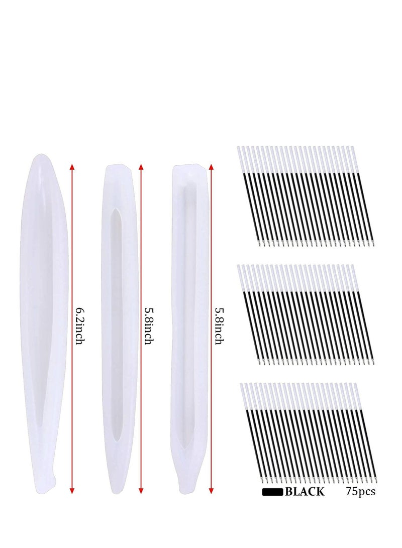 Excefore 3 Pieces Pen Shape Resin Mold Ballpoint Pen Silicone Molds Epoxy Resin Molds Resin Casting Molds with 75 Pieces Ballpoint Refill Pens for DIY Resin Crafts Making - Image 2