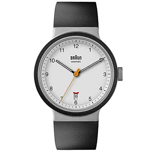 Braun Mens 40mm Automatic Watch with Black Rubber Strap BN0278 White Strap - Image 1