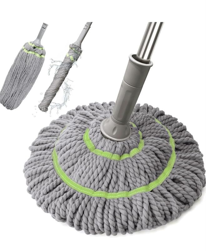 Fomoholic Microfiber Twist Mop with Self-Squeeze Mechanism | Gray Dust Mop for Floor Cleaning | 360° Rotating Head & Extendable Stainless Steel Handle | Reusable & Washable Head - Image 1