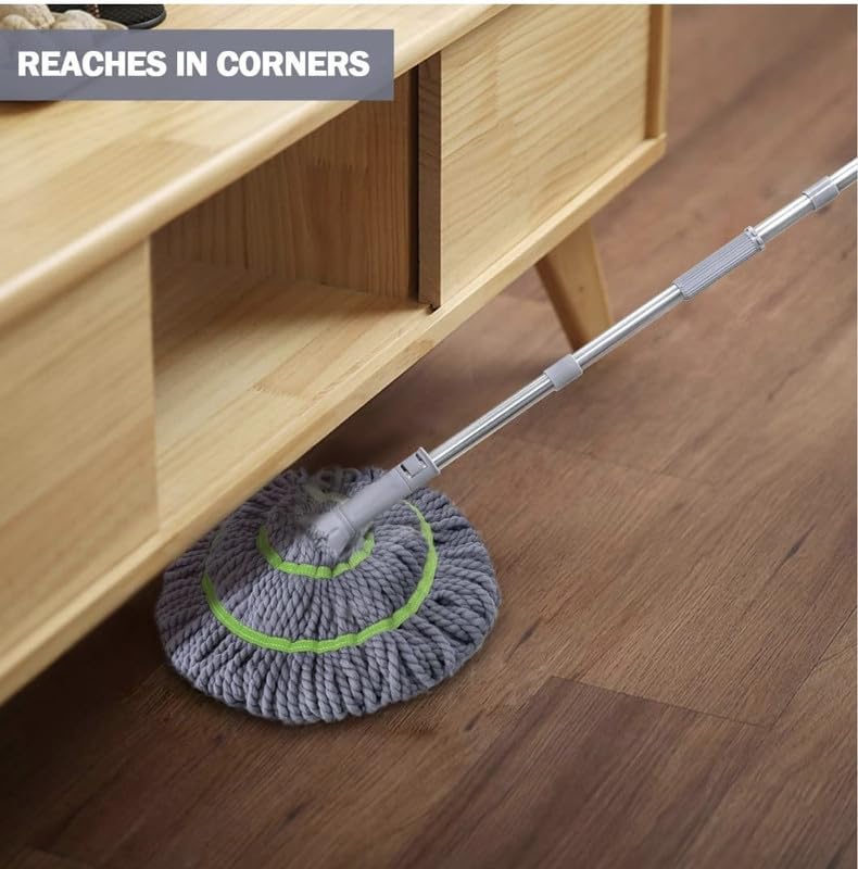 Fomoholic Microfiber Twist Mop with Self-Squeeze Mechanism | Gray Dust Mop for Floor Cleaning | 360° Rotating Head & Extendable Stainless Steel Handle | Reusable & Washable Head - Image 3