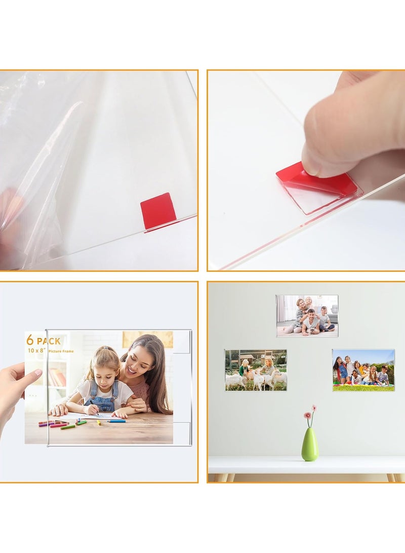 سلاسة حامل لافتات أكريليك مثبت على الحائط مقاس 8 × 10 بوصة مع شريط لاصق مزدوج الجوانب للمكتب والمنزل والمتجر والمطعم، بدون حفر - أفقي (عبوة من 6 قطع) - Image 5
