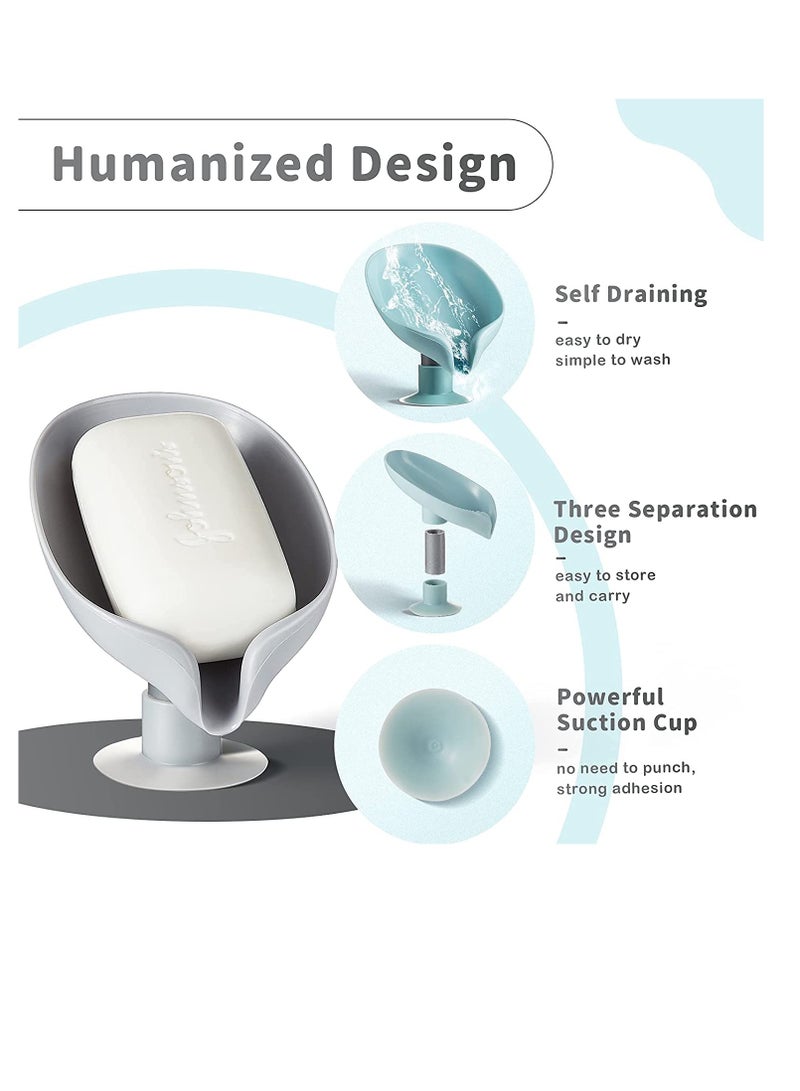 SOLARAE 2 Piece Soap Dish Holder Self Draining Soap Holder Leaf Shape Bar Soap Holder Soap Saver with Suction Cup for Shower Bathroom Tub Kitchen Sink Plastic Tray Holder - Image 5