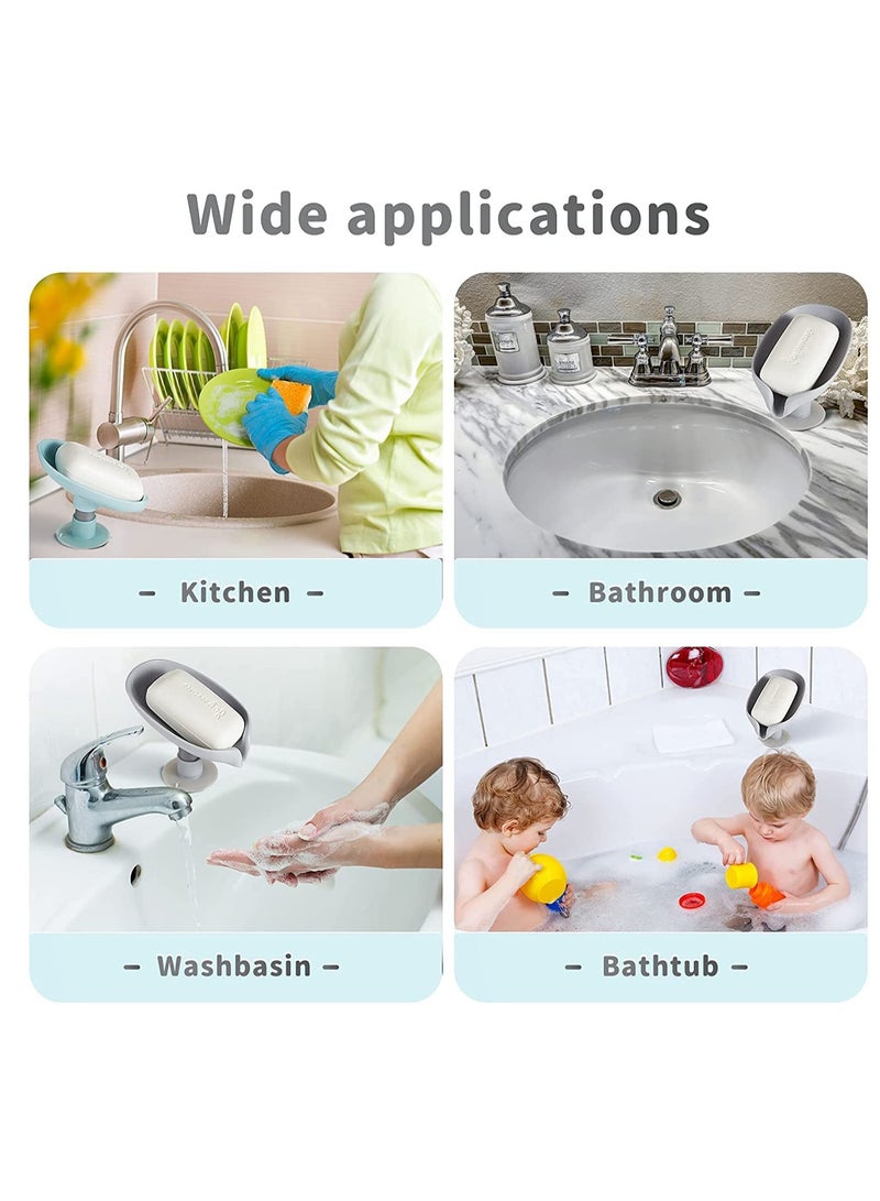 SOLARAE 2 Piece Soap Dish Holder Self Draining Soap Holder Leaf Shape Bar Soap Holder Soap Saver with Suction Cup for Shower Bathroom Tub Kitchen Sink Plastic Tray Holder - Image 4