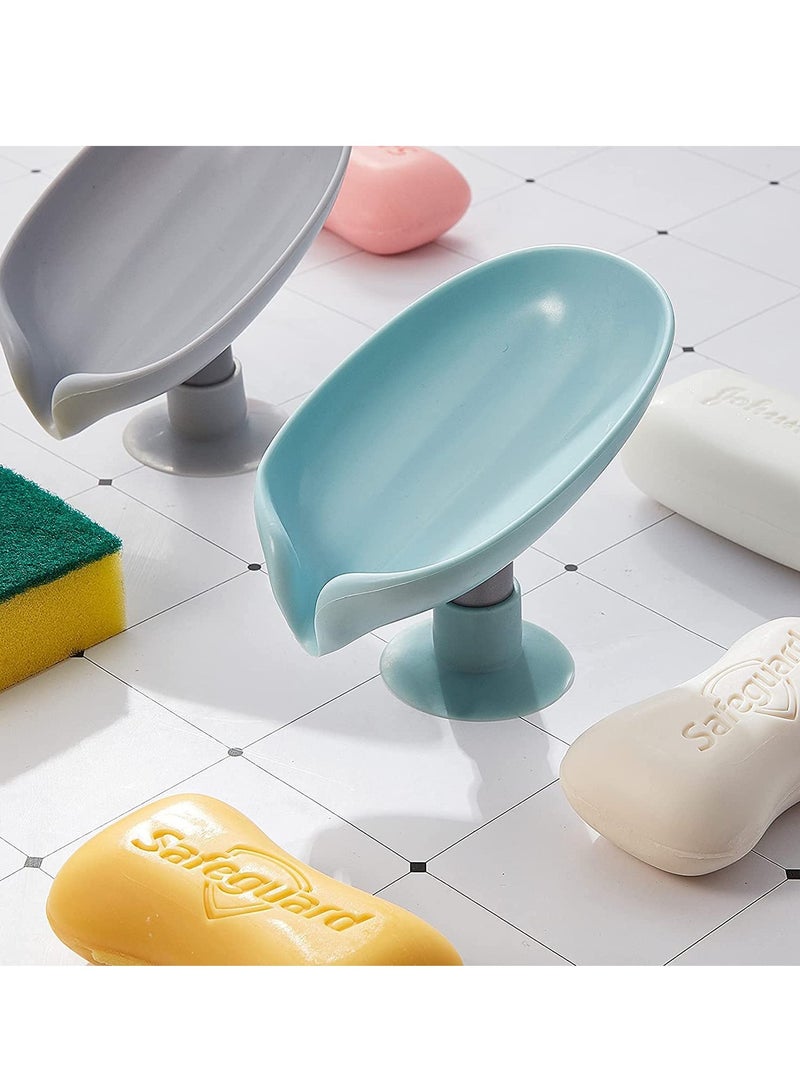 SOLARAE 2 Piece Soap Dish Holder Self Draining Soap Holder Leaf Shape Bar Soap Holder Soap Saver with Suction Cup for Shower Bathroom Tub Kitchen Sink Plastic Tray Holder - Image 3
