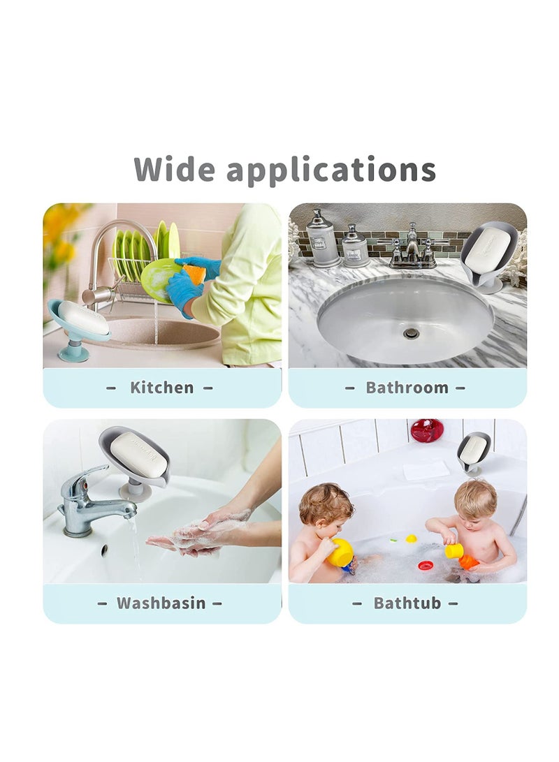 SOLARAE 2 Piece Soap Dish Holder Self Draining Soap Holder Leaf Shape Bar Soap Holder Soap Saver with Suction Cup for Shower Bathroom Tub Kitchen Sink Plastic Tray Holder - Image 2