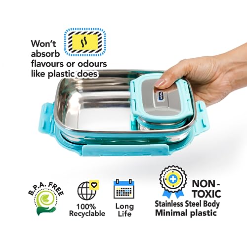 Veigo Steel Lunch Boxes for Office Men, Tiffin Box for Office Men, Lunch Box for Kids, Jumbo 950 ml, 180 ml Veg Box | Detachable Clips | Leakproof & Airtight | Durable Stainless Steel Lid | Violet - Image 3