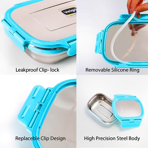 Veigo Steel Lunch Boxes for Office Men, Tiffin Box for Office Men, Lunch Box for Kids, Jumbo 950 ml, 180 ml Veg Box | Detachable Clips | Leakproof & Airtight | Durable Stainless Steel Lid | Violet - Image 5