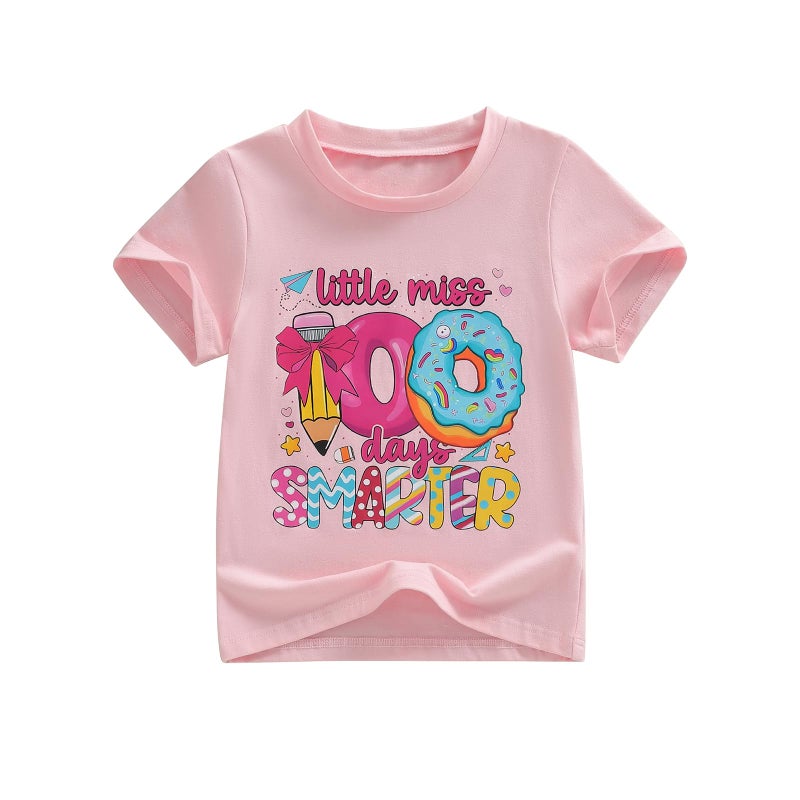 Douhoow Girls 100 Days of School Shirt Short Sleeve Toddler Girl Tops 100th Day of School Shirt Kids (Pink A, 8-9 Years) - Image 1