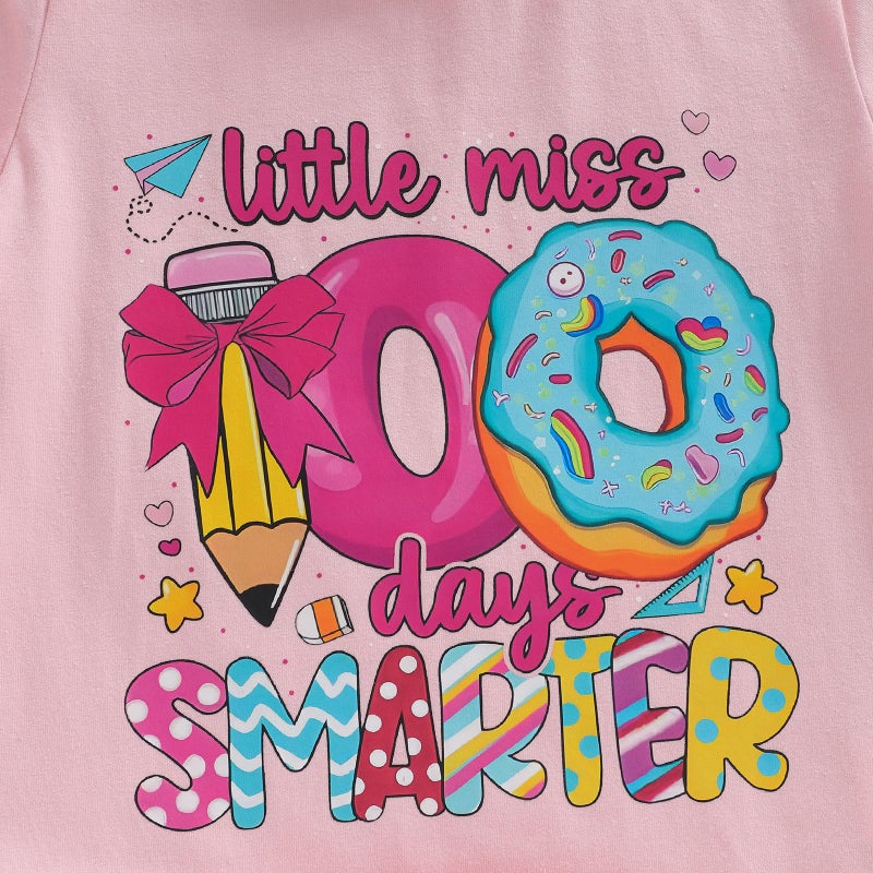 Douhoow Girls 100 Days of School Shirt Short Sleeve Toddler Girl Tops 100th Day of School Shirt Kids (Pink A, 8-9 Years) - Image 5
