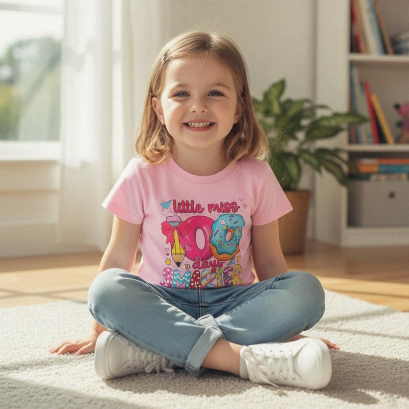 Douhoow Girls 100 Days of School Shirt Short Sleeve Toddler Girl Tops 100th Day of School Shirt Kids (Pink A, 8-9 Years) - Image 2