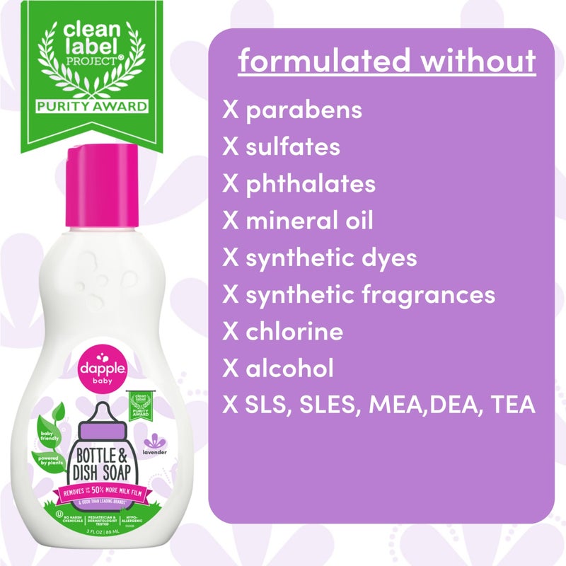 Dapple Baby Bottle Soap, Hypoallergenic Dish Soap for Baby Bottles, Powered by Plants, Travel Size, Lavender, 3 Fl Oz (Pack of 1) - Image 4