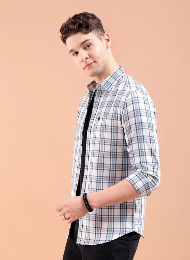 شركة المرآب الهندية Men Regular Fit Checkered Full Sleeves Cutaway Collar Casual Shirt
