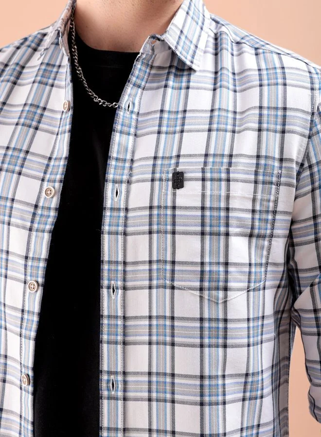 شركة المرآب الهندية Men Regular Fit Checkered Full Sleeves Cutaway Collar Casual Shirt