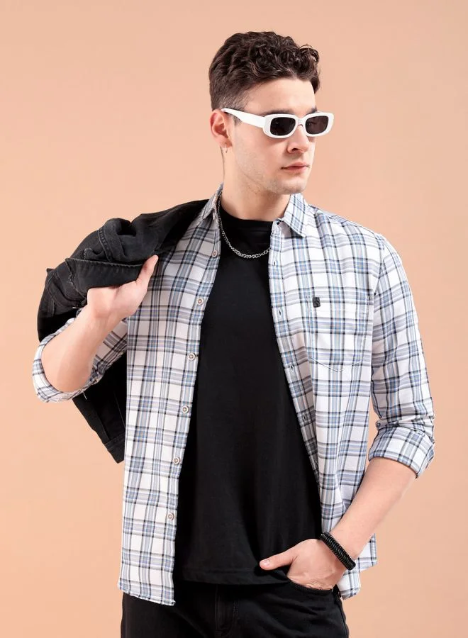 شركة المرآب الهندية Men Regular Fit Checkered Full Sleeves Cutaway Collar Casual Shirt