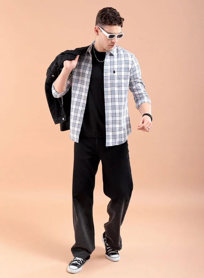 شركة المرآب الهندية Men Regular Fit Checkered Full Sleeves Cutaway Collar Casual Shirt