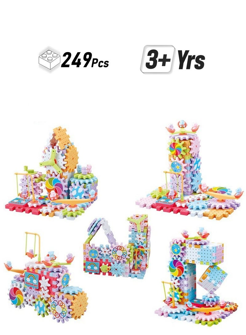249 Pcs Electric Building Block Gear Toy Set,Learning Resources Gears STEM Building Set,Motorized Spinning Gears Educational DIY Blocks for Kids Birthday Gift  - Image 1