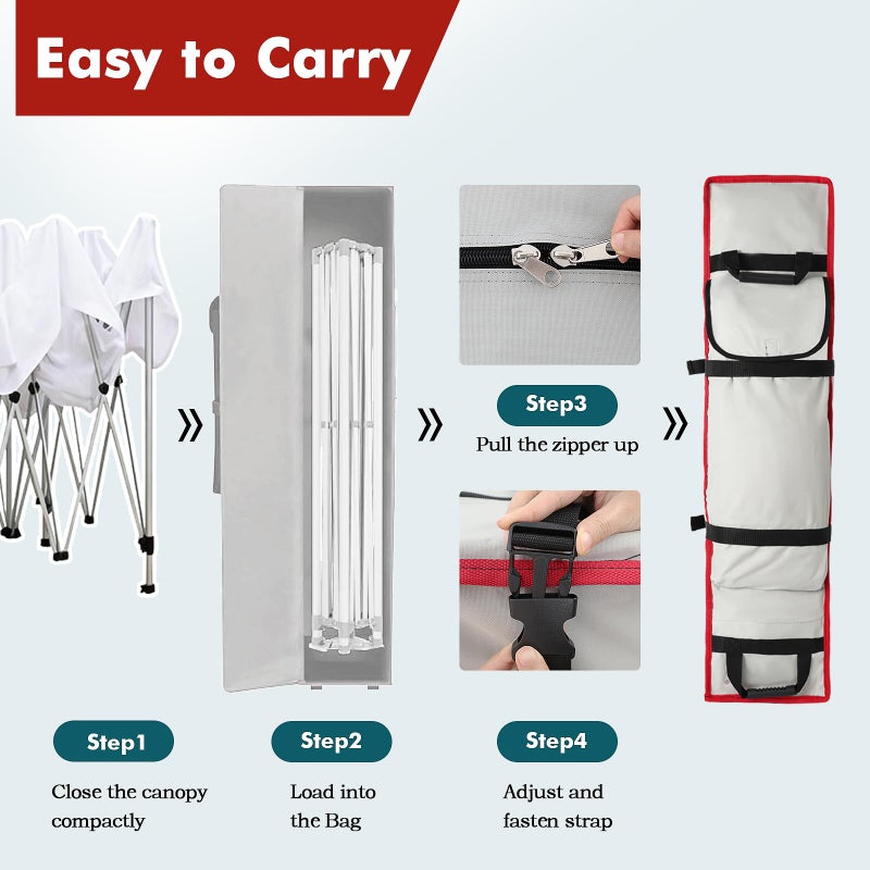 SUNICO 10 x 10 x 62in Canopy Bag Replacement for 10 x 10 Pop Up Canopy with Roller Wheels, 600D Waterproof Oxford Fabric Tent Bag Replacement with 3 Handles, Grey - Image 3