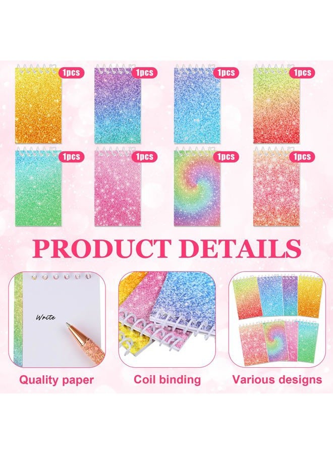 Sherr 16 Pcs Glitter Pens and Notebooks Set Mini Spiral Notepads Fancy Pens for Kids Girls Women Sparkly Sequins Journaling Ballpoint Christmas Birthday Gift Classroom Rewards(Light Color) - Image 3