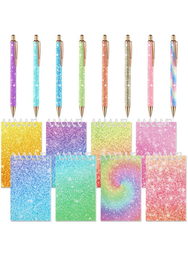 Sherr 16 Pcs Glitter Pens and Notebooks Set Mini Spiral Notepads Fancy Pens for Kids Girls Women Sparkly Sequins Journaling Ballpoint Christmas Birthday Gift Classroom Rewards(Light Color) - Image 1