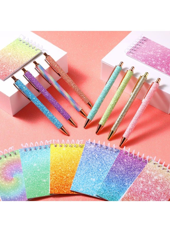 Sherr 16 Pcs Glitter Pens and Notebooks Set Mini Spiral Notepads Fancy Pens for Kids Girls Women Sparkly Sequins Journaling Ballpoint Christmas Birthday Gift Classroom Rewards(Light Color) - Image 4