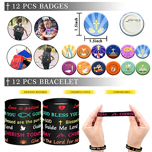 BANBALLON 98 PCS Bible Verse Party Favors, Jesus Party Favors Cross Necklace Goodie Bags with Stickers, Rubber Bracelets, Button Pins and Bags for Christian Gathering Party Supplies Decorations - Image 4