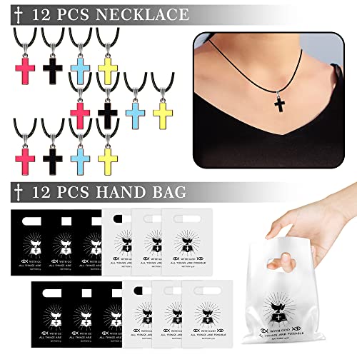 BANBALLON 98 PCS Bible Verse Party Favors, Jesus Party Favors Cross Necklace Goodie Bags with Stickers, Rubber Bracelets, Button Pins and Bags for Christian Gathering Party Supplies Decorations - Image 3