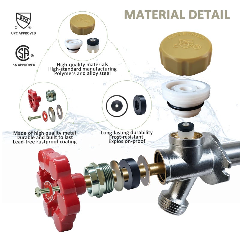 Young Dance Universal Outdoor Faucet Repair Kit,Wall Hydrant Complete Replacement Kit,Anti-Siphon Frostproof Faucet Valve Hose Faucet Fitting Repair Kit for VACVBKX1B Vacuum Breaker,Metal Handle - Image 5