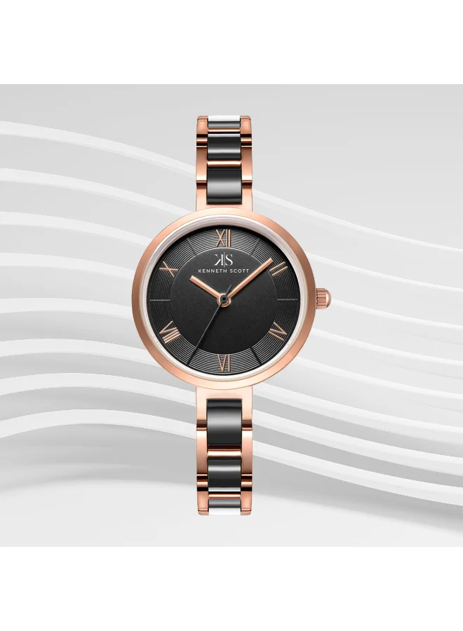 KENNETH SCOTT Kenneth Scott K22521-KCBB Women's Analog Display Watch & Alloy+Plastic Strap Rose Gold