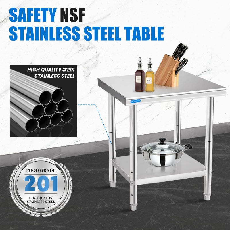 KUARBARR Stainless Steel Table for Prep & Work with Undershelf 18 x 24 Inches NSF Metal Commercial Kitchen Prep Table with Adjustable Under Shelf Worktable for Restaurant Home Outdoor - Image 2