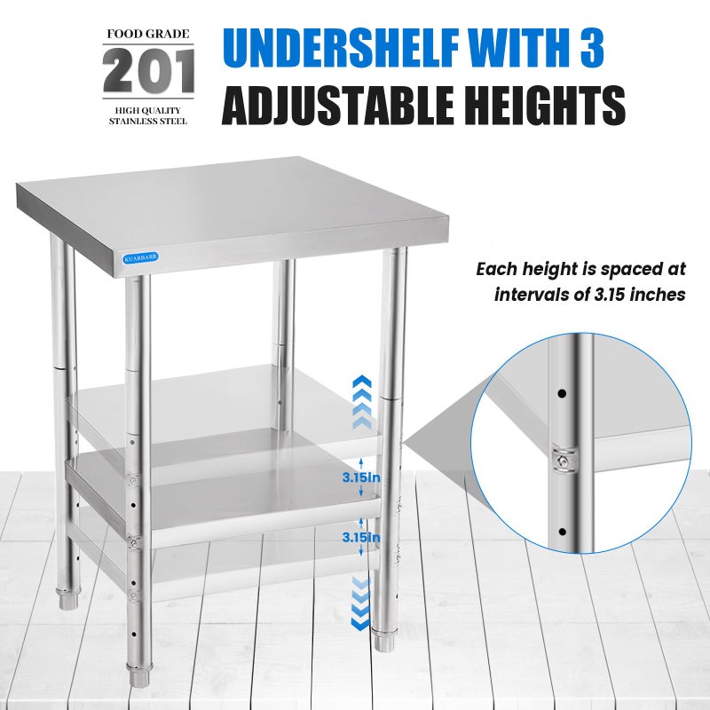 KUARBARR Stainless Steel Table for Prep & Work with Undershelf 18 x 24 Inches NSF Metal Commercial Kitchen Prep Table with Adjustable Under Shelf Worktable for Restaurant Home Outdoor - Image 5