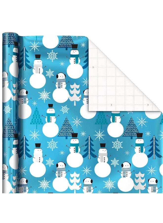 Hallmark Blue Foil Christmas Wrapping Paper with Cut Lines on Reverse (3 Rolls: 60 sq. ft. ttl) Snowmen, Snowflakes, Christmas Trees - Image 4
