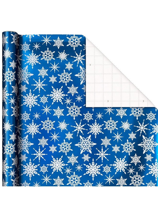 Hallmark Blue Foil Christmas Wrapping Paper with Cut Lines on Reverse (3 Rolls: 60 sq. ft. ttl) Snowmen, Snowflakes, Christmas Trees - Image 5