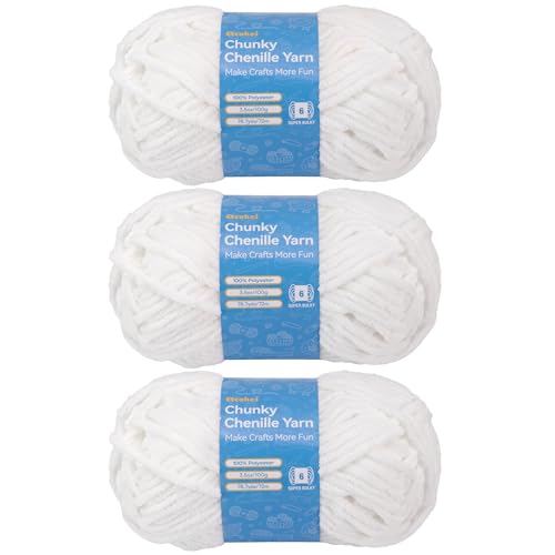 Etcokei Chenille Yarn #6, Super Bulky Blanket Yarn for Crocheting & Knitting, Extra Soft Chunky Thick Yarn, Easy to Crochet, Perfect for Amigurumi, Baby Blankets, DIY Home Decor, 3Skeins(300g/10.5oz), White - Image 1