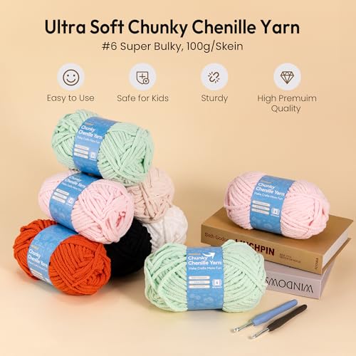 Etcokei Chenille Yarn #6, Super Bulky Blanket Yarn for Crocheting & Knitting, Extra Soft Chunky Thick Yarn, Easy to Crochet, Perfect for Amigurumi, Baby Blankets, DIY Home Decor, 3Skeins(300g/10.5oz), White - Image 2